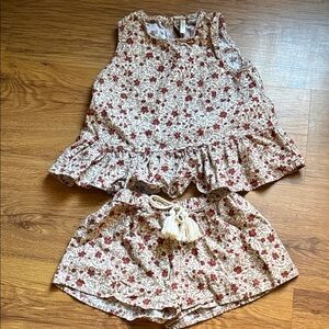 Rylee + Cru Cream Floral Tank Top and Shorts Set with Rust Flowers